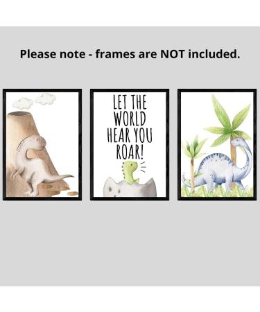 Dinosaur Set of 3 Unframed Poster Prints with Quote for Baby Nursery Decor - Roar A4 - Buy Online on GoSupps.com