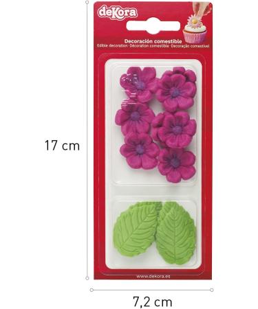 Dekora - Box of 8 Fuchsia Sugar Flowers and 5 Green Leaves - Edible Cake Toppers - Sugar Cake Decoration - Birthday Sugar Cake Decoration - Buy Online on GoSupps.com