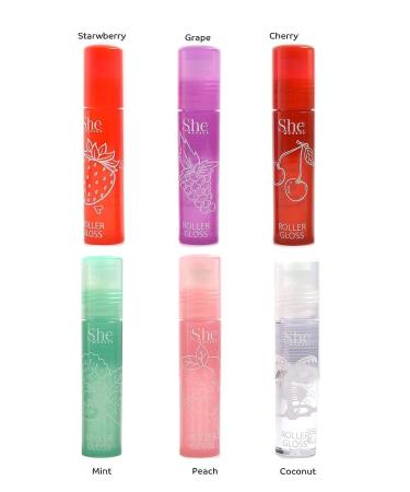 S.he Makeup Fruity-Pop Roller Gloss Set - 6 Flavor Scents, Smooth Glass Shine Lip Gloss 0.22oz - Buy Online on GoSupps.com