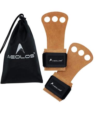AEOLOS Leather Gymnastics Hand Grips-Great for Gymnastics,Pull up,Weight Lifting,Kettlebells and Cross Training 4#Brown(2 layers leather) Small