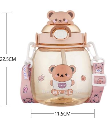 JQWSVE Kawaii Bear Water Bottle 46oz with Straw - Large Cute Cartoon Drinking Bottle for Milk, Juice, Tea - Buy Online on GoSupps.com