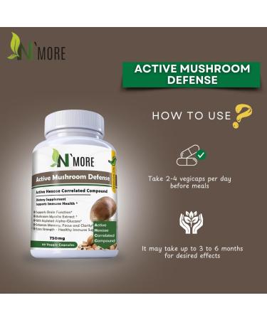 N' MORE Six Active Mushroom Defense Dietary Supplement Supports Immune Health 60 Veggie Capsules 750 mg - Buy Online on GoSupps.com