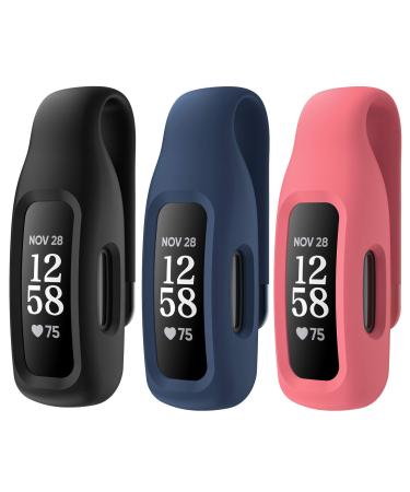 EEweca 3-Pack Clip Case Accessory for Fitbit Inspire 3/Inspire 2, Black+Midnight Blue+Desert Rose (not for Inspire, Inspire hr, ace 2)