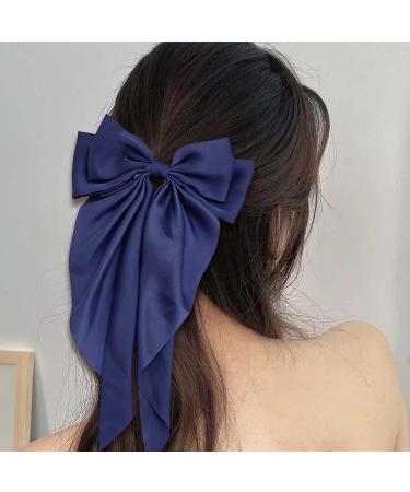 2Pcs Big Bow Hair Clips for Women - Red + Navy Blue Ribbon French Barrette Hairpins - Buy Online on GoSupps.com
