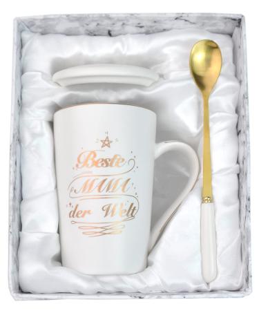 Bokalaka Mother's Day gift for mom mother gift mom gifts birthday present best mom in the world - 400 ml white ceramic coffee cup with lid spoon and gift box Mama3