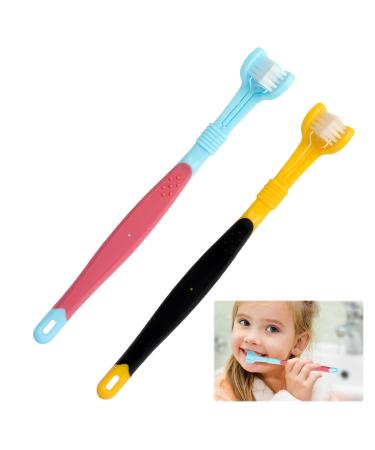 Autism Toothbrush 2 PCS Yellow Black and Red Blue 3 Sided Toothbrushes Kids 3 Sided Sensory Toothbrush Autism for Kids Suitable for Adult and Child Dental Care and Gum Care Sensory Toothbrush Autism