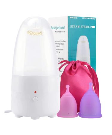 Fliurich Menstrual Cup Steamer Cleaner - Portable Menstrual Cup Wash Kit, High Temperature Steam Sterilization, One Button Control, Comes with Two Reusable Period Cup MCS+Cups