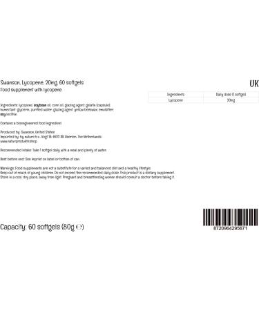 Swanson Lycopene 20mg 60 Softgels High-Dose Gluten-Free GMO-Free - Buy Online on GoSupps.com