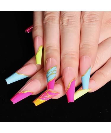 Brishow long artificial nails ballerina false nails acrylic press the nail full cover stick on the nails 24 pieces for women and girls (colored) - Buy Online on GoSupps.com