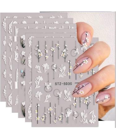 Nail ticker self -adhesive 6 sheets 5d nail art sticker flowers nail sticker 5D stereoscopic nail ticker nail stickers nail design nail foil self -adhesive nail foils for DIY nail decoration - Buy Online on GoSupps.com