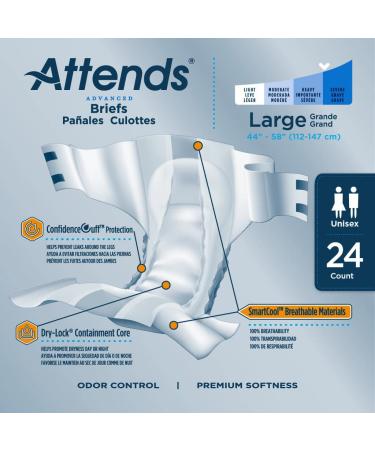 Attends Advanced Briefs | Large 24 Count (Pack of 3) | Adult Incontinence Care with Dry-Lock Technology - Buy Online on GoSupps.com