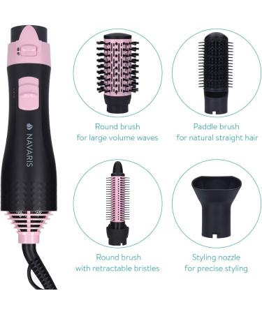 Navaris Warm Air Brush with 4 Attachments - Volumizing Ceramic Curling & Smoothing Brush - Styling & Paddle Brush - Black & Metallic Pink for Perfect International Hair Styling - Buy Online on GoSupps.com