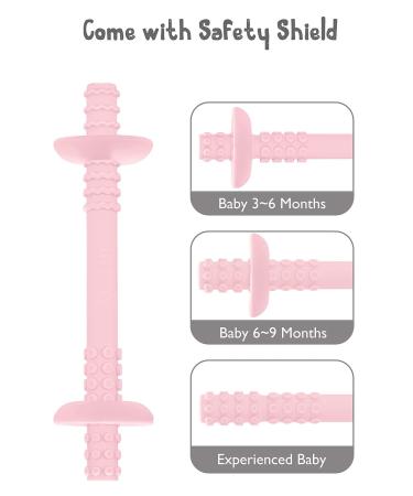 Baby Teething Tube with Safety Shield | Silicone Hollow Teether for 3-12 Months | Infant Gum Massager and Sensory Toy | Includes 1 Pair with Cleaning Brushes | Food-Grade Silicone (Pink+Mint) - Buy Online on GoSupps.com