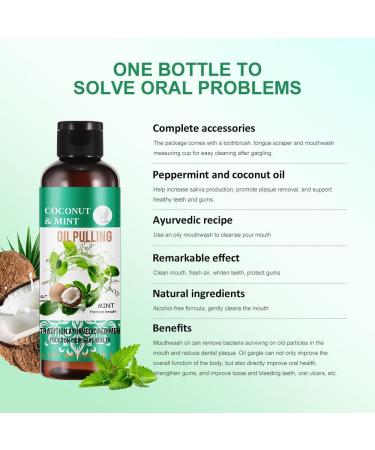 Coconut Oil Pulling Mouthwash - Mint Flavor Alcohol-Free Teeth Whitening & Tongue Scraper Set for Fresh Breath - Buy Online on GoSupps.com