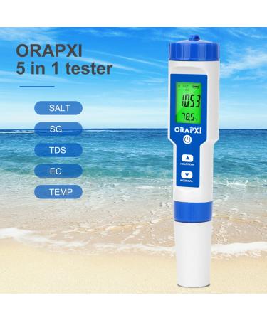 ORAPXI 5-in-1 Salt Water Pool Tester: Salt SG TDS EC Temp Meter for Aquariums, Seawater, Fish Tanks - 0-100 PPT & 1.000-1.070 Specific Gravity - Buy Online on GoSupps.com