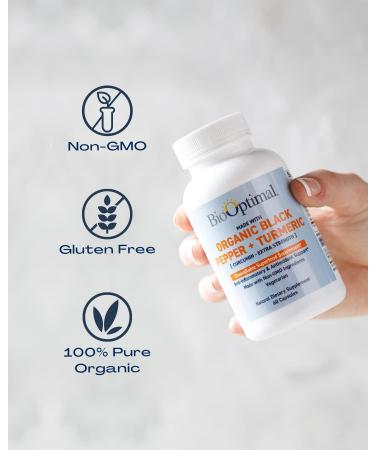BioOptimal Organic Turmeric Capsules - 2 Month Supply - Joint Pain Relief - Non-GMO Curcumin Supplement - Extra Strength - 60 Pills - Packaging May Vary - Buy Online on GoSupps.com
