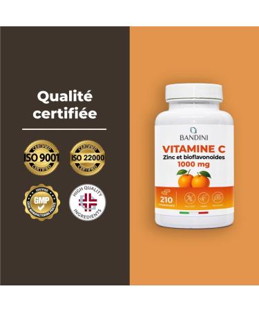 Bandini Vitamine C 1000 mg + Zinc + Bioflavono des | 210 comprim s v gan 7 mois | Fatigue Immunit Peau Os & Ongles | Vit C Acide Ascorbique (Antioxydant) Avec Zink Pour Absorption Rapide - Buy Online on GoSupps.com