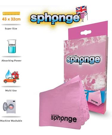 SPH2ONGE Super Absorbent Cloth (Pink) | Multi-Purpose | Designed to Hold x10 Its Weight in Liquid | Re-usable | Perfect All Around Your Home | Effective on Every Surface | Drip-Free and Durable Pink Cloth Sponge - Buy Online on GoSupps.com