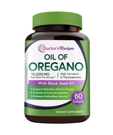 Doctor's Recipes Oil of Oregano with Black Seed Oil 10000 MG Oregano Oil Non-GMO All Natural Herbal Supplement Antioxidant & Immune Support 60 Softgels