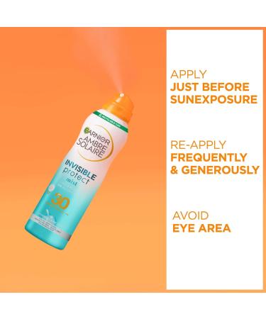 Garnier Ambre Solaire Invisible Protect Mist Transparent Sun Cream Spray SPF30 Quick Dry High Sun Protection Factor 30 Water Resistant & Non Sticky Sunscreen Aloe Vera UVA & UVB Protection 200ml 200 ml (Pack of 1) Sun Protection Factor 30 - Buy Online on GoSupps.com