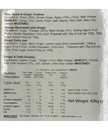 Mrs Bridges Ginger Collection 4 Jar NEW CONTENTS Pear Apple & Ginger. Ginger preserve Ginger & Chilli & Orange Marmalade & Ginger - Buy Online on GoSupps.com