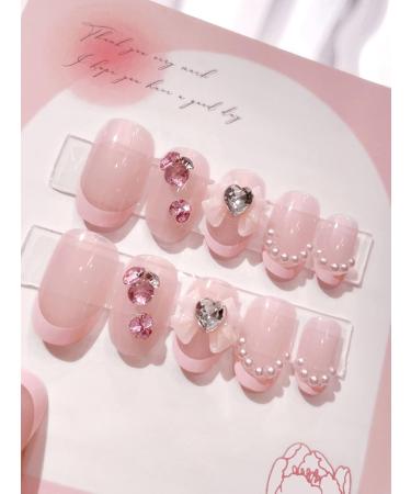 24pcs Pink Bow Oval Coffin Fake Nail Pink Bow 3D Press on Nails Pink Bow Oval Nails Luxurious Nails Acrylic Nails Fake Nails For Women Girls - Buy Online on GoSupps.com