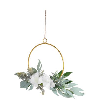 Zerodeko 3pcs Wrought Iron Gate Hanging Wreath Metal Signs Easter Spring Wall Wedding Wreath Wall Wreath Geometric Flower Wreaths for Wall Decoration Iron Craft Roses Props White