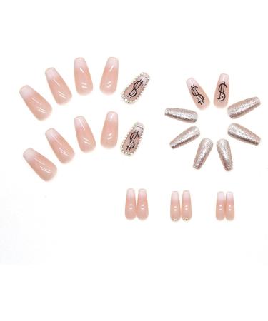 24pcs Glitter Silver Coffin False Nails - Medium Length Stick on Nails for Women/Girls | Press-on & Removable - Buy Online on GoSupps.com