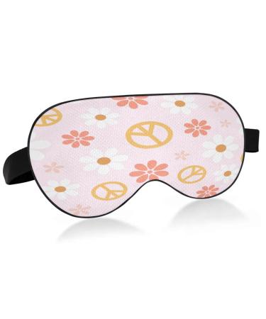 WELLDAY Sleep Mask Peace Sign Flower Pink Night Eye Shade Cover Soft Comfort Blindfold Blockout Light Adjustable Strap for Men Women