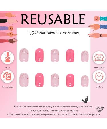 24Pcs Pink Glitter Square Press-On Nails | Glossy Full Cover Acrylic False Nails | Short Stick-On Nails for Women and Girls - Buy Online on GoSupps.com