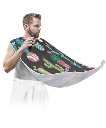 Beard Bib Apron Beard Bib Hair Catcher for Men Shaving and Trimming Non-Stick Waterproof Beard Cape Grooming Cloth Watercolor Cactus Flower