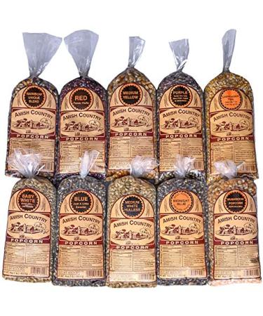 Amish Country Popcorn - 10 (1 Lb Bag) Variety Gift Set Bundle (Red, Blue, Medium White, Midnight Blue, Purple, Ladyfinger, Baby White, Rainbow, Medium Yellow, and Mushroom) - Buy Online on GoSupps.com