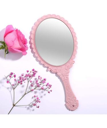 Vintage Oval Pink Hand Mirror with Handle - Vanity Makeup & Travel Mirror - Buy Online on GoSupps.com