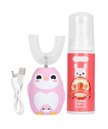 Kids U-Shaped Electric Toothbrush Automatic Children Electronic Toothbrushes IPX7 Waterproof Sonic Toothbrush 60ml Mousse Toothpaste Cleaning Toothbrush with 3 Cleaning Modes for Toddler (Pink)