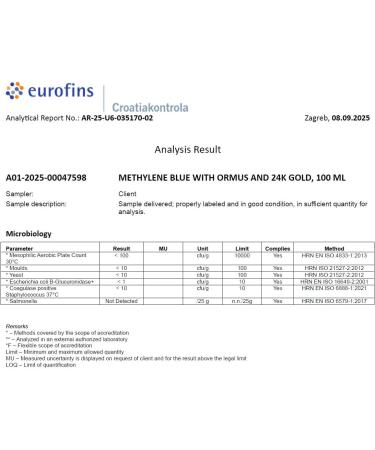 Methylene Blue & Ormus & Gold 3.4 Fl Oz - 100 ml | Ultra High Purity | with 10 ppm Colloidal Gold 24K | Glass Bottle | Third-Party Tested | Heiltropfen  - Buy Online on GoSupps.com