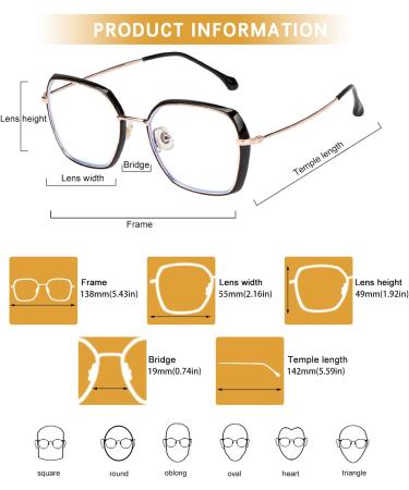 DUCO Retro Square Blue Light Glasses for Women - Oversized Ray-Ban Style Blue Ray Blocking Eyewear for Teens | Fashionable Computer Glasses Black W020 - Buy Online on GoSupps.com