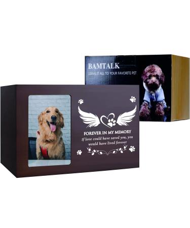 BAMTALK Pet Memorial Urn for Ashes,Cat or Dog Memory Box,Pet Memorial Keepsake,Pet Cremation Urn with Photo Frame,Wooden Nature Bamboo Urn for Dog Memorial Gifts,Pet Dog Loss Remembrance Gifts New Walnut