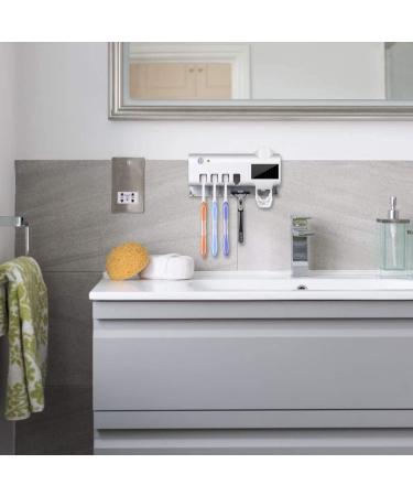 AQOTER UV Sterilizer Toothbrush Holder & Wall Toothpaste Dispenser - Solar USB Rechargeable Family Bathroom Organizer - Buy Online on GoSupps.com