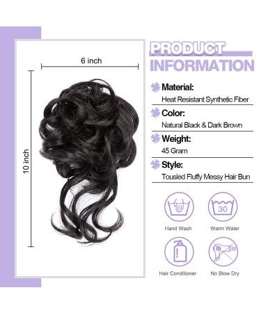 2PCS Messy Bun Hair Pieces for Women - Natural Black & Dark Brown Curly Updo Scrunchies | Synthetic Hair Buns for Chignon Hairstyles - Buy Online on GoSupps.com