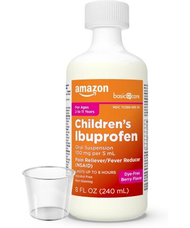 Amazon Basic Care Children's Ibuprofen Oral Suspension 100 mg/5mL Pain & Fever Relief Berry Liquid Medicine 8 Fl Oz - Buy Online on GoSupps.com
