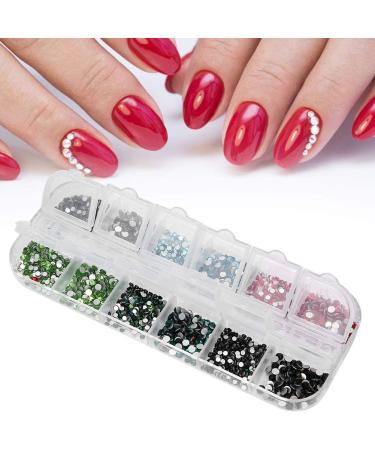 12 Grids Nail Art Rhinestones DIY Nail Decoration Glitter Beads Manicure Tool with Fashionable Design Safe Material for Nails (Rhinestone 6#)