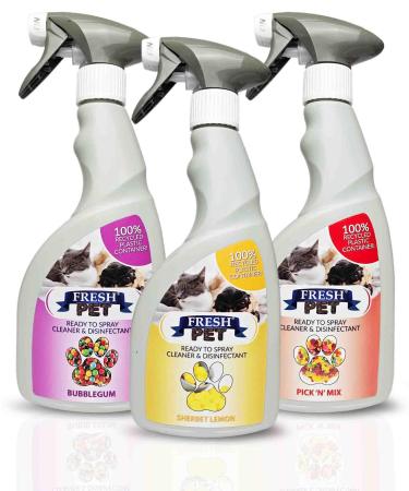Pet Disinfectant 3x500ml Ready to Spray 100% Recycled Bottle Deodoriser Cleaner Kennels Artificial Grass (Sweet Shop Pack)