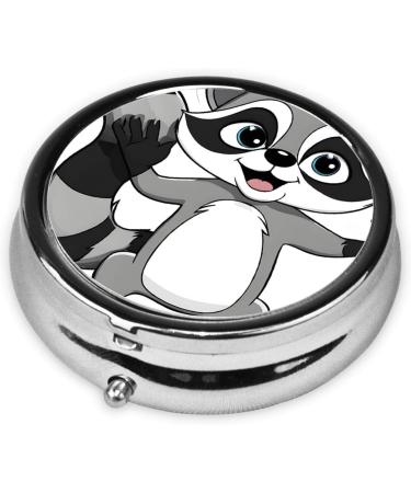 Cute Cartoon Raccoon Round Pill Box | 3 Compartment Travel Medicine Holder | Mini Decorative Organizer for Vitamins & Tablets - Buy Online on GoSupps.com