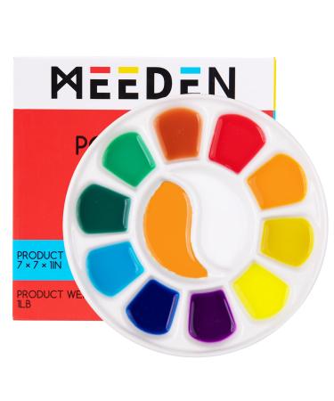 MEEDEN 12-Well Round Porcelain Watercolor Paint Palette for Watercolor Gouache Acrylic Oil Painting, 7-Inch