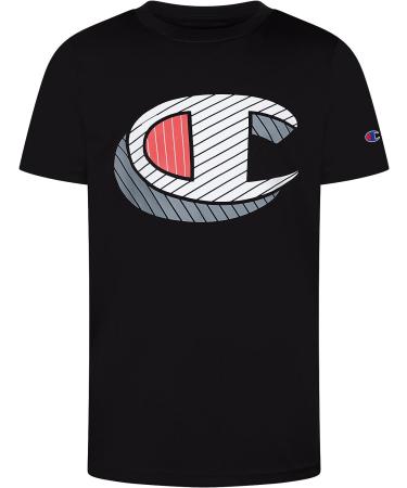 Champion Boys Short Sleeve Tech Athletic Tee Shirt - Large Black Sliced C | Ideal for Gym, Sports, and School - Buy Online on GoSupps.com