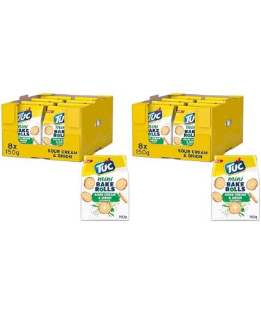 Tuc Mini Bake Rolls Sour Cream & Onion 8 x 150g I Crispy bread chips I snacks chips large pack (pack with 2) sour cream & onion 150 g (16 pack)