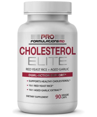 Pro Formulations MD Cholesterol Elite  Dual Action Cholesterol Support  90 vcaps  Powered by Red Yeast Rice (10:1) & Aged Garlic Extract (10:1)  Enhanced with Inositol & Artichoke Extract