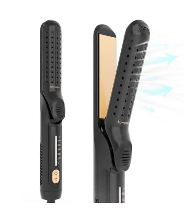 Flat Iron Hair Straightener and Curler 2 in1 | 360 Airflow Styler Curling Iron with 80 Ionic Cooling Air Vents 5 Adjustable Temperature Settings 15s Fast Heating & Dual Voltage Black