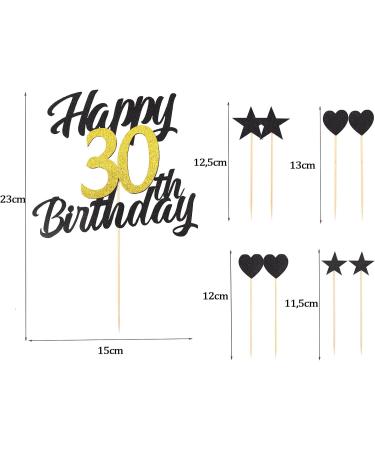 30th Birthday Cake Topper Set - 9 Pieces Black Gold Decor for Men & Women | Happy Birthday Decorations | Alegre Cake Toppers - Buy Online on GoSupps.com