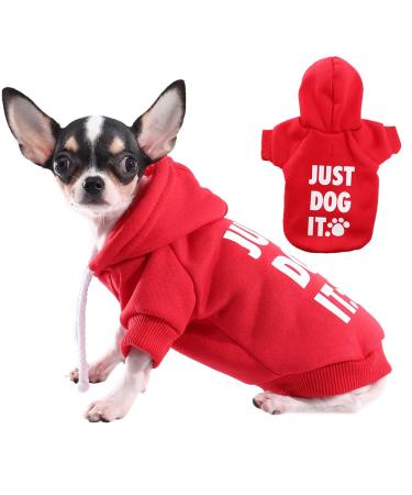 Paiaite Red Chihuahua Dog Hoodie Winter Small Dog Sweatshirt with Leash Hole Warm Pet Clothes for Puppy Sweater Coat Clothing JUST Dog IT - New XS XS Red-New